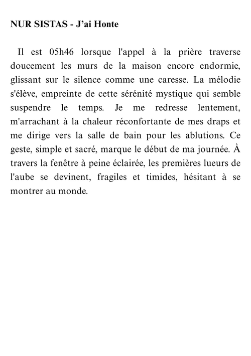 Roman - J'ai Honte (les dangers des relations illicites en Islam)